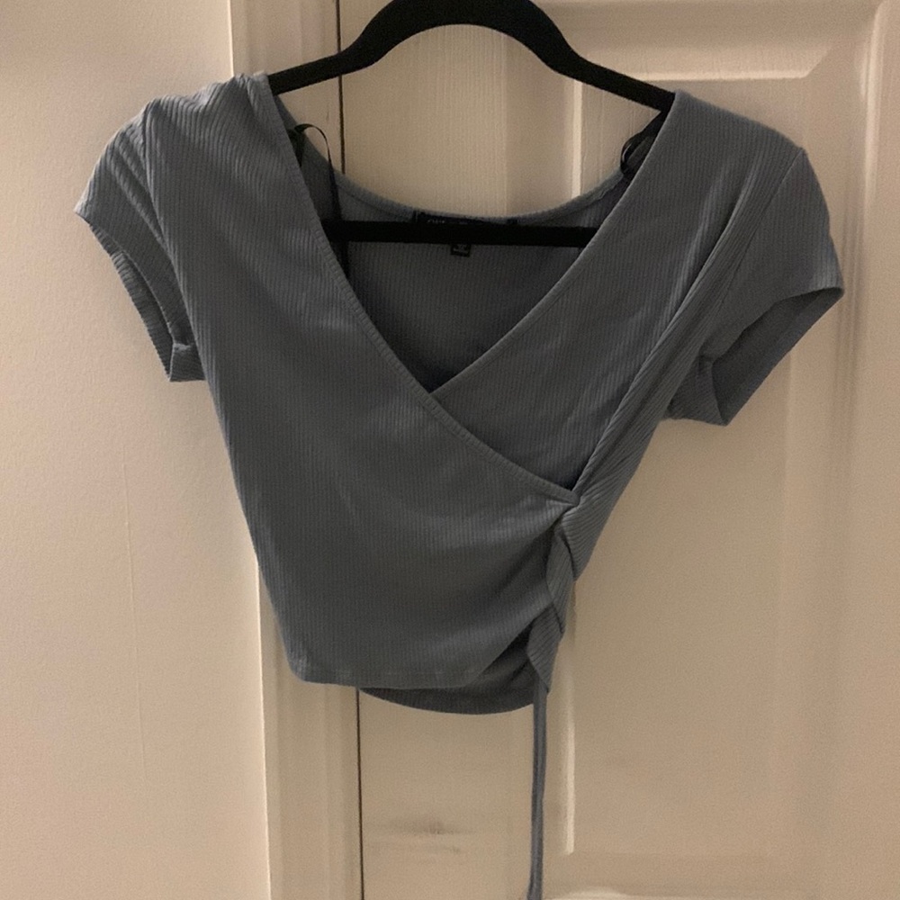 Blue criss cross top with side tie